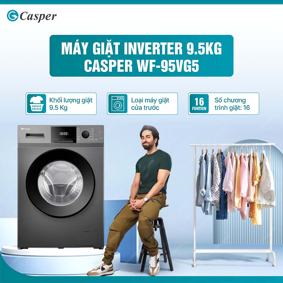 Máy giặt Casper Inverter 9.5Kg WF-95VG5